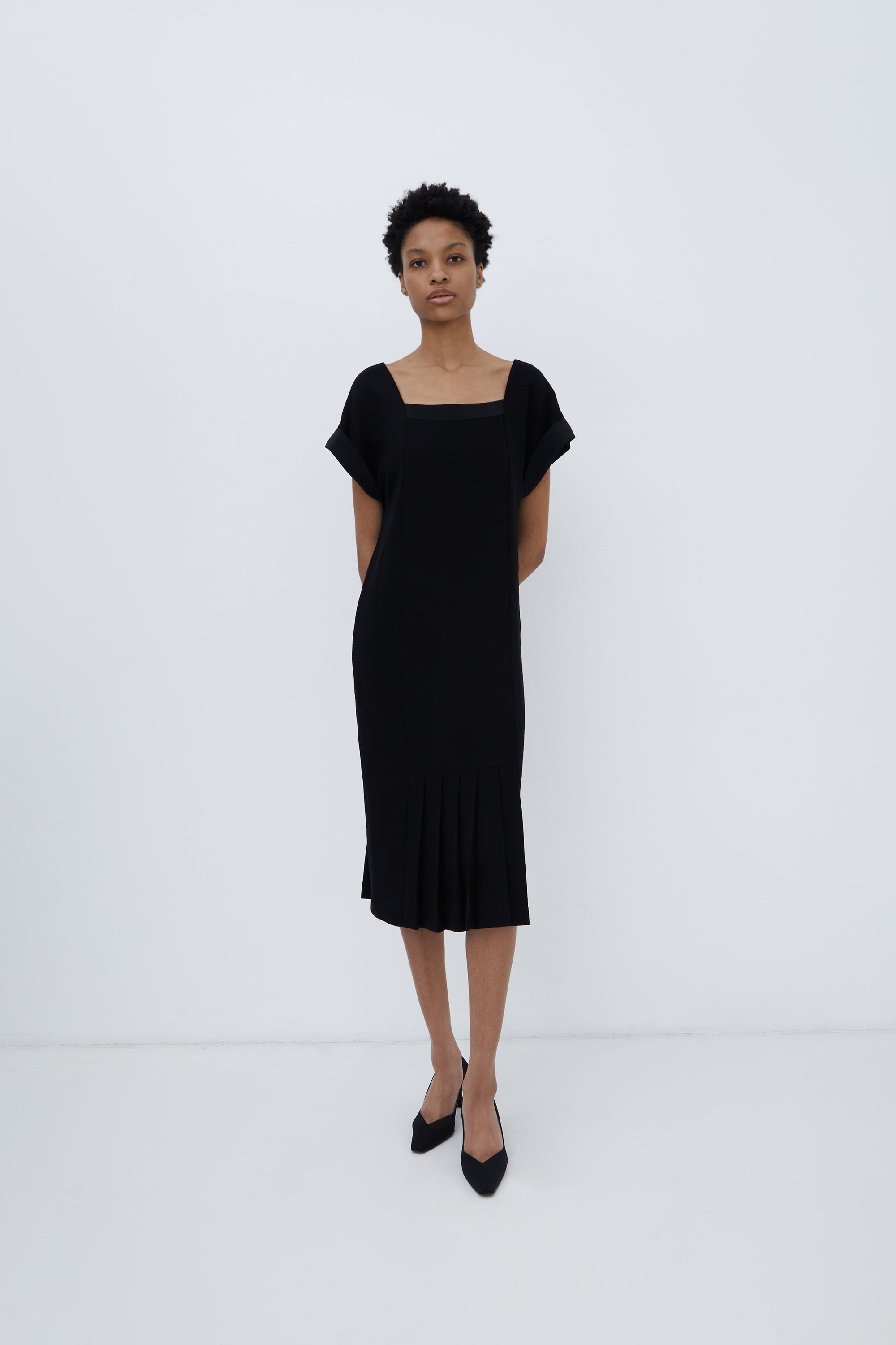 PLEATED SILK WOOL DRESS