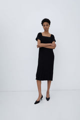 PLEATED SILK WOOL DRESS