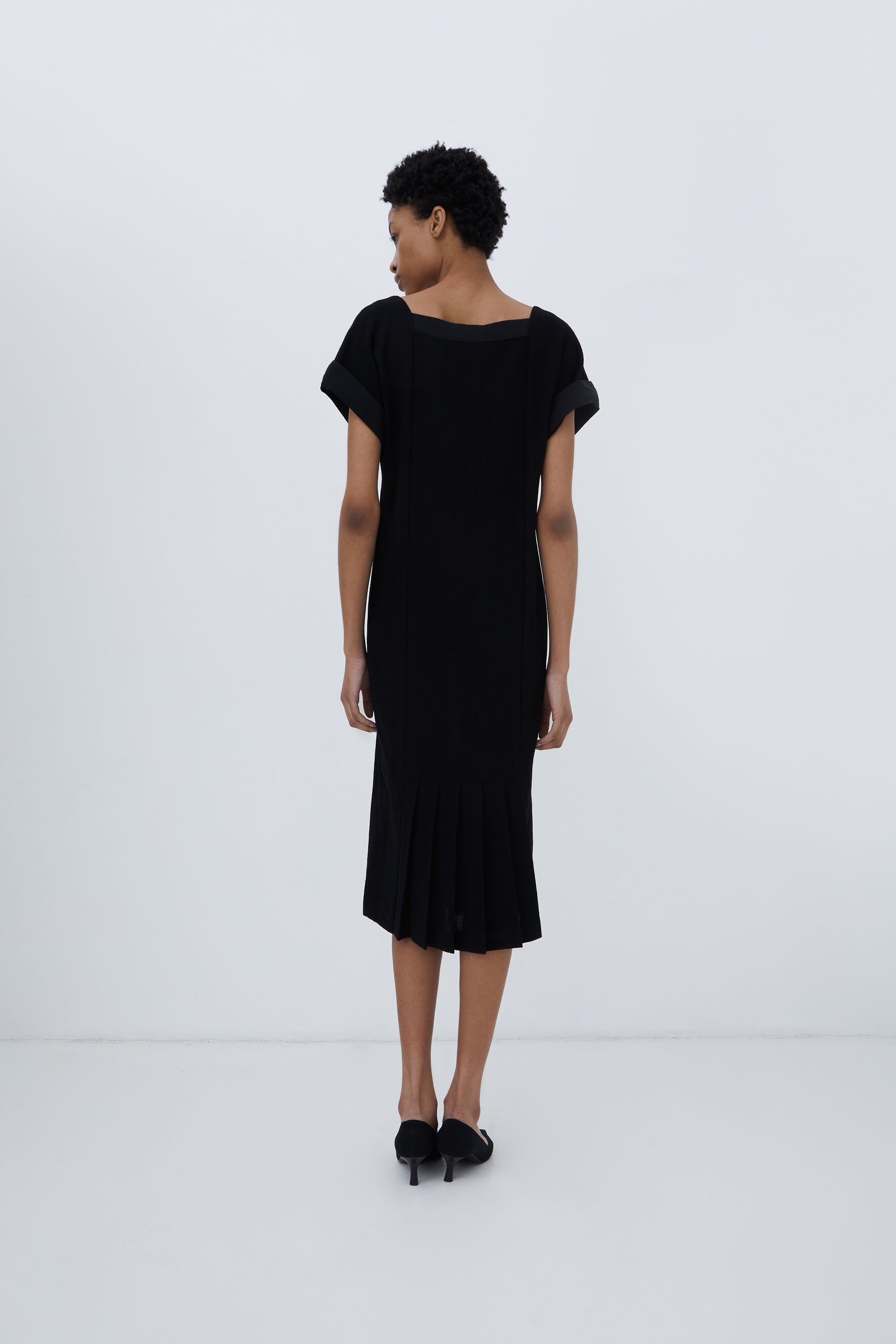 PLEATED SILK WOOL DRESS